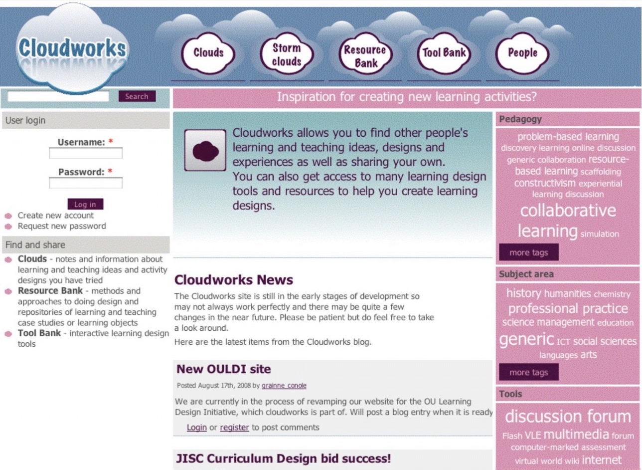 Screen shot of Cloudworks prototype - July 2008